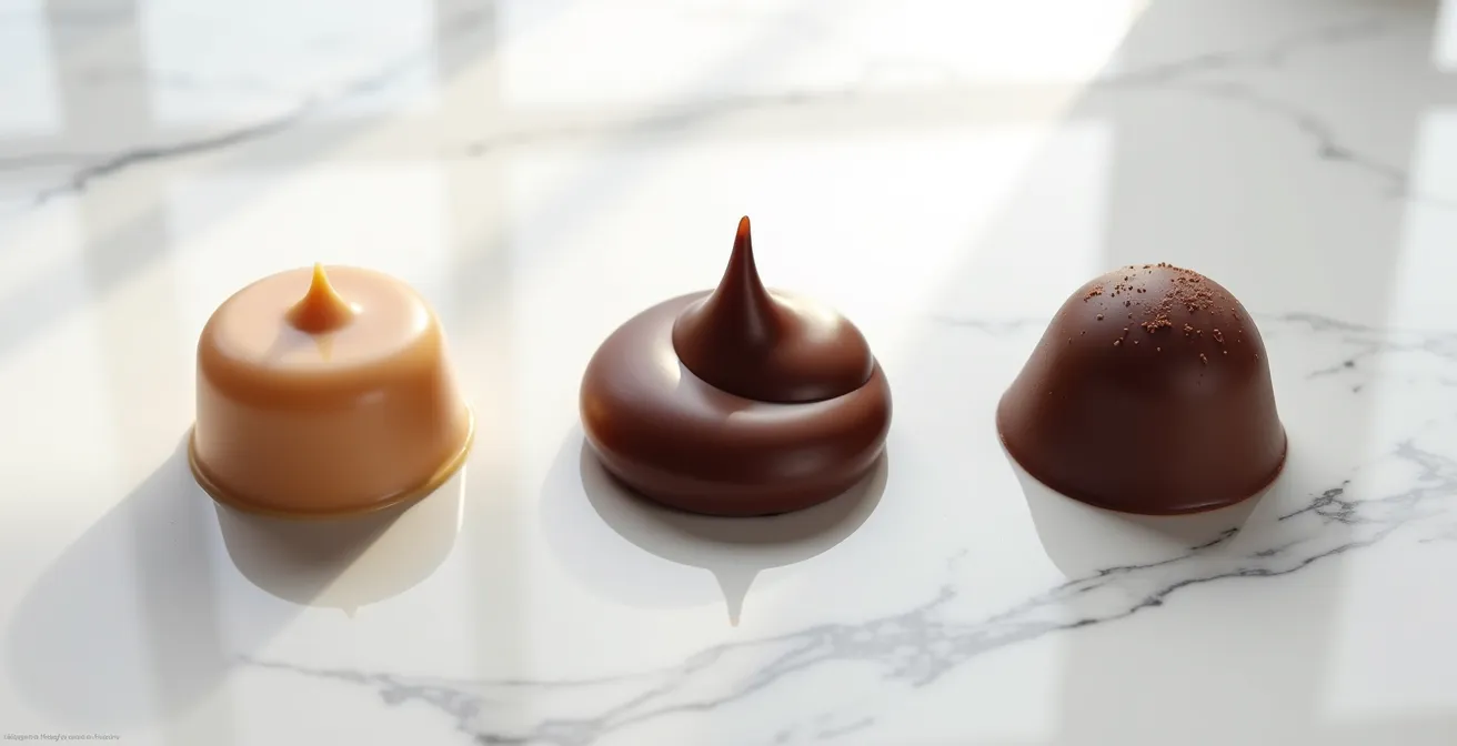 Visual comparison of different ganache consistencies from glaze to truffle